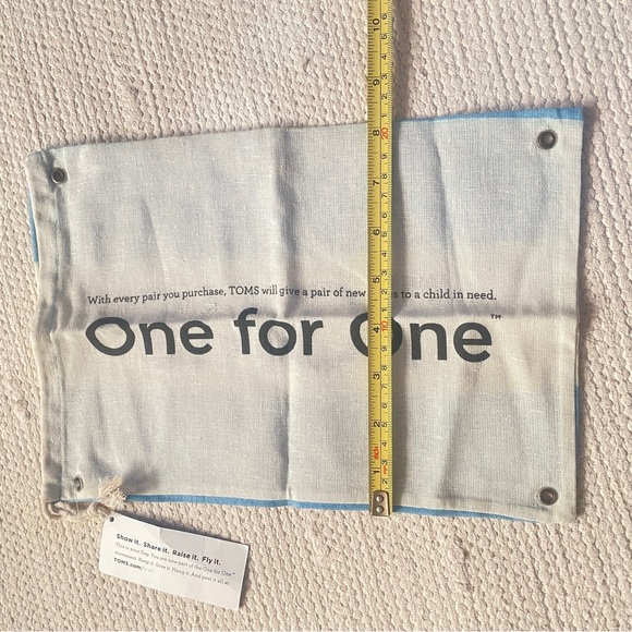 TOMS Shoe Dust Bag Cloth Drawstring One for One Blue Beige 8”x12” - Picture 4 of 4